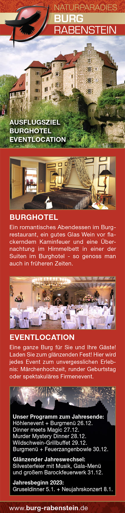 Burg Rabenstein – Burghotel und Eventlocation – Unser Programm zum Jahresende