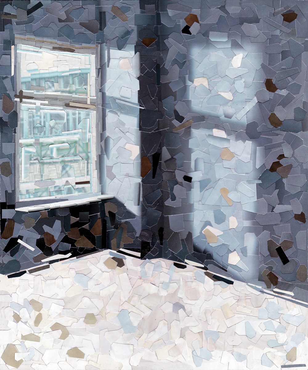 Frank Bubenzer, Ohne Titel (Weißes Zimmer), 2015, Collage auf Holz, Foto: privat