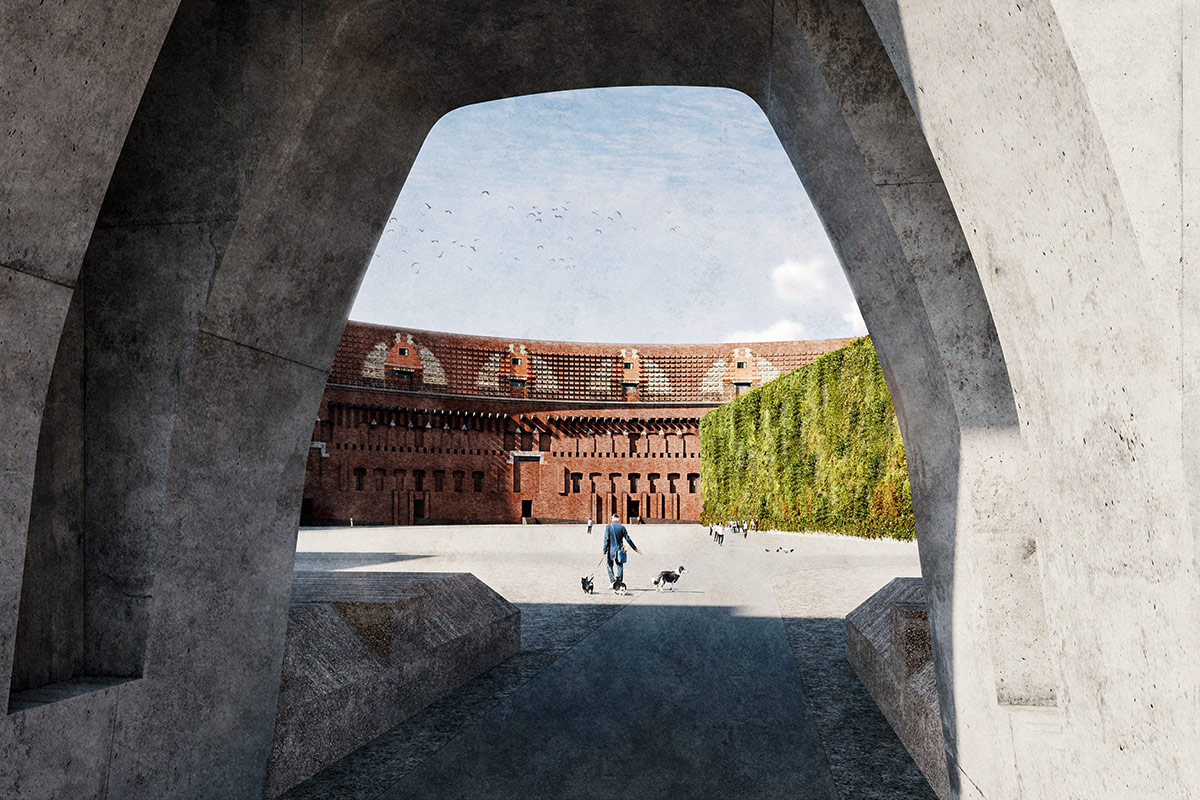 Zukünftiger Blick in den Innenhof: Erst auf den zweiten Blick wird der Theaterbau in seiner Gesamtheit sichtbar.