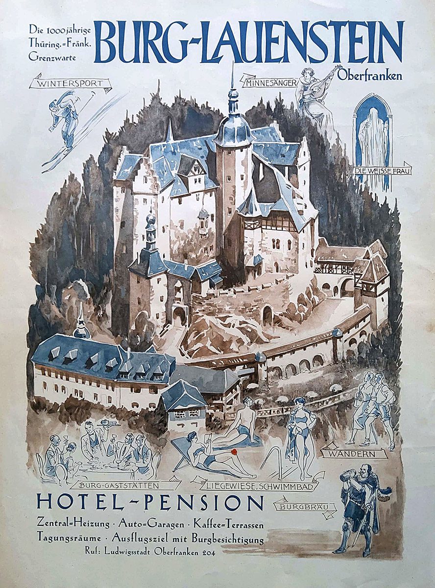 Plakat der Hotel-Pension Burg Lauenstein 1949
