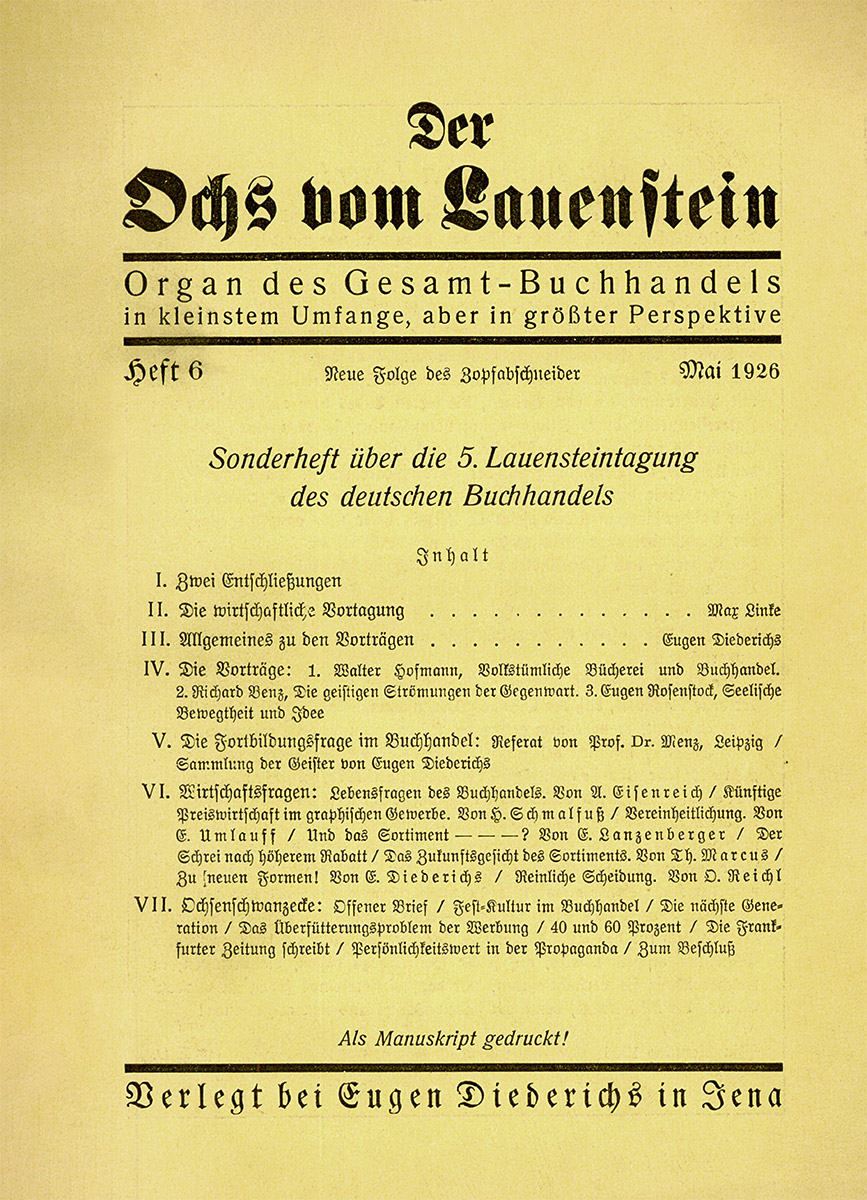 Sonderheft über die 5. Lauensteintagung des deutschen Buchhandels