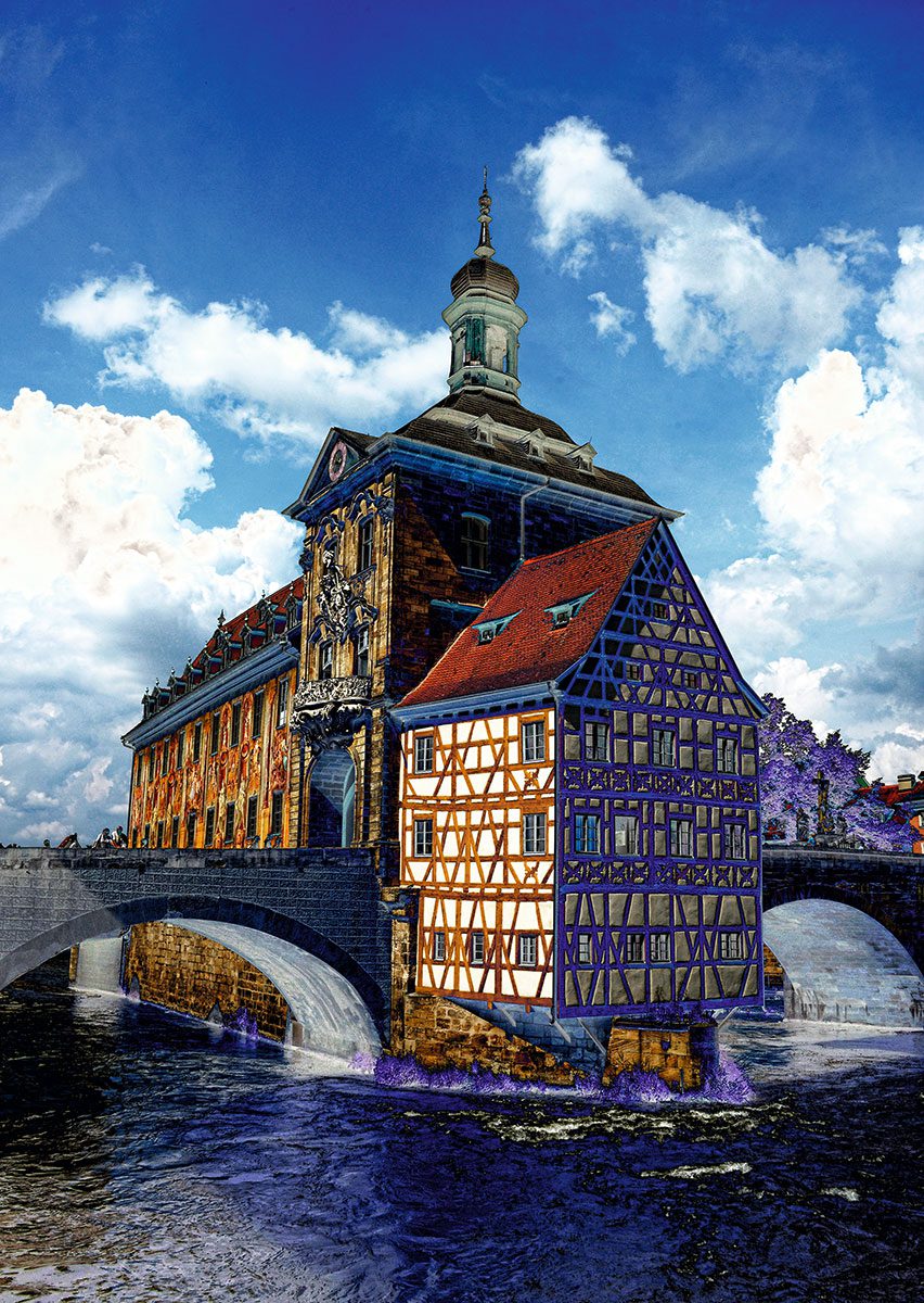 Das Alte Rathaus in Bamberg – farblich verfremdet, aber u.U. genießbar.